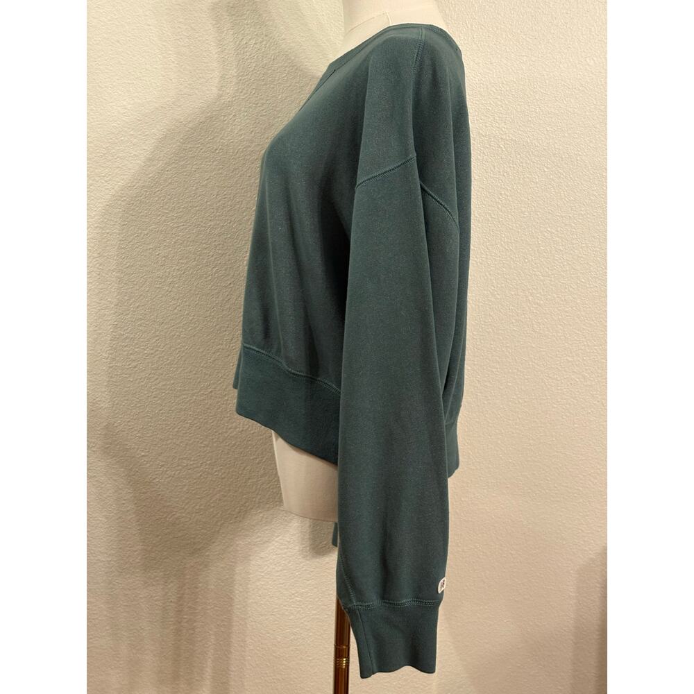 ABERCROMBIE & FITCH Cropped Sweatshirt | Green Shimmer Long Sleeve | LARGE - Picture 4 of 9